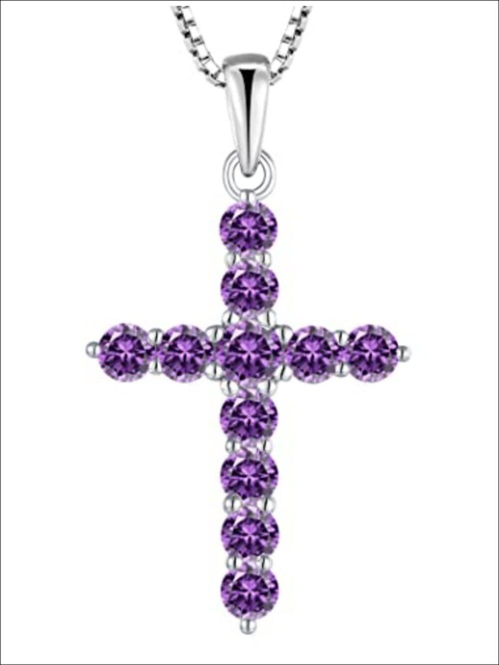 Sterling Silver Cross Necklace 925 Rhodium Plated Amethyst Pendant 18in